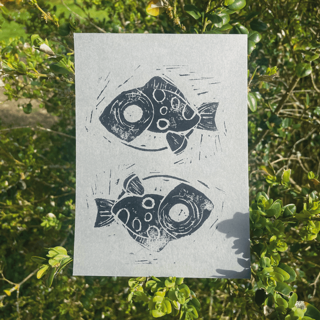 Linogravure &quot;Poisson Noir&quot;