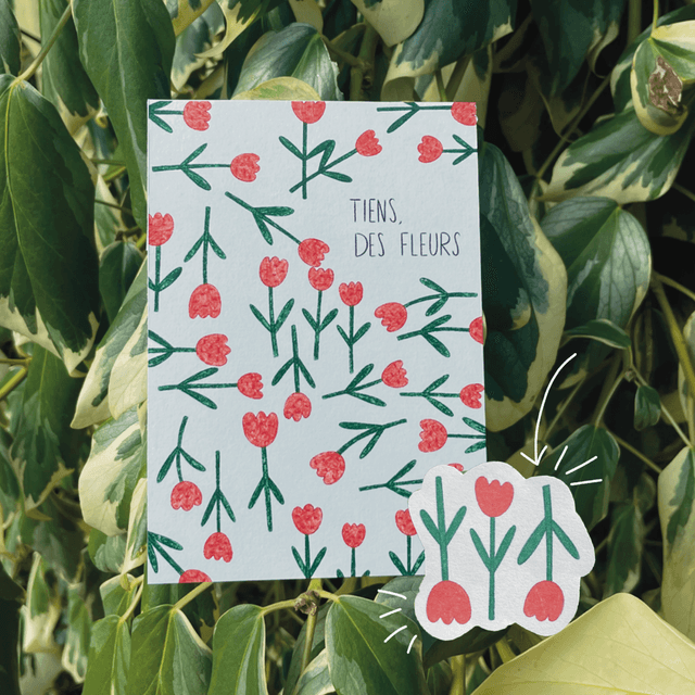 Carte postale + Stickers &quot;tulipe&quot;